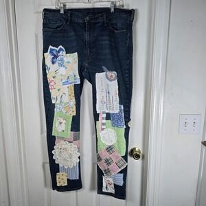Levis 541 Jeans W40 L30‎ Upcycled Embroidered birds Patchwork Cottagecore Denim